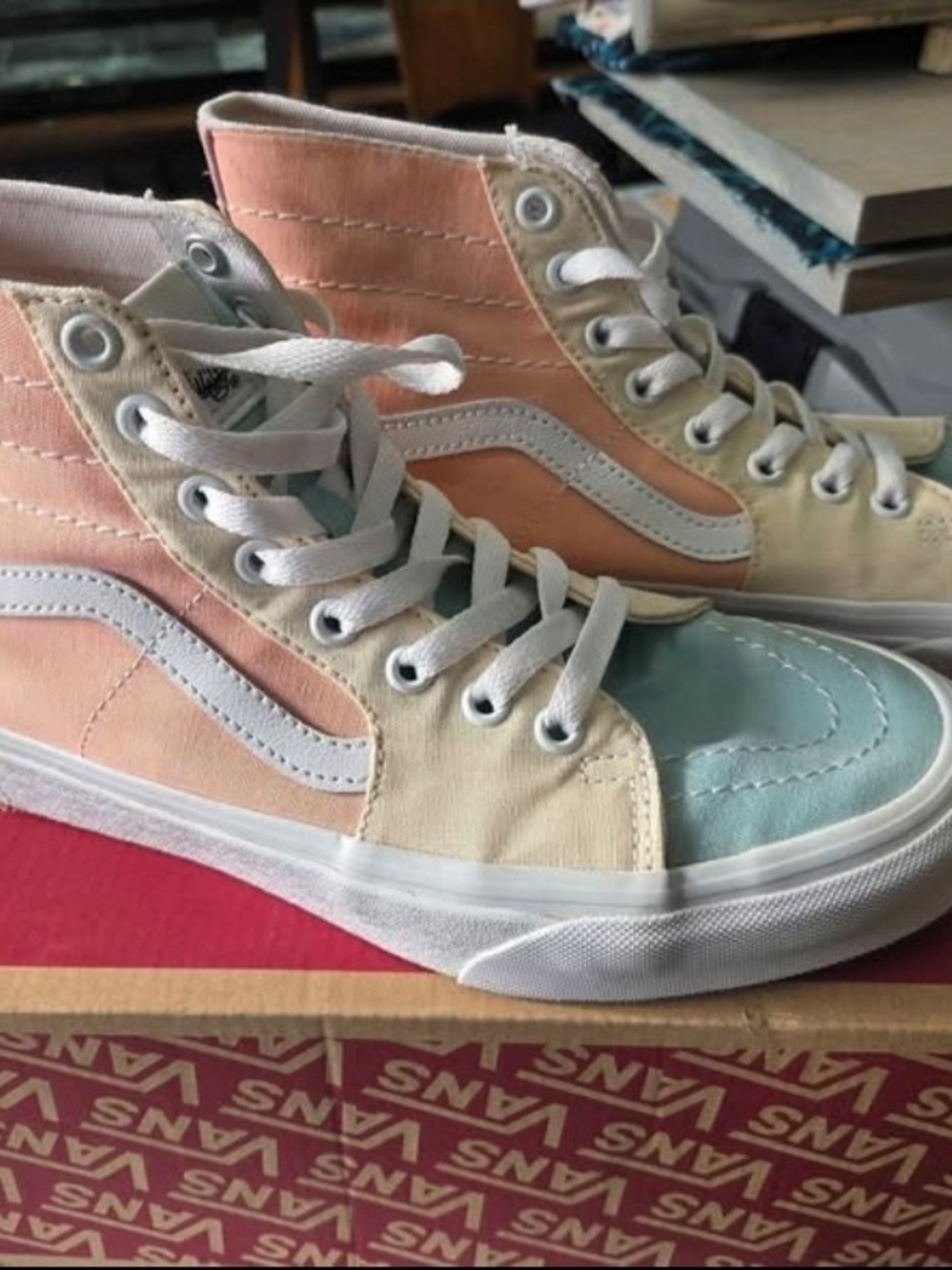 Vans High-Top Sneakers in Pastel Peach, Mint & Cream - Women